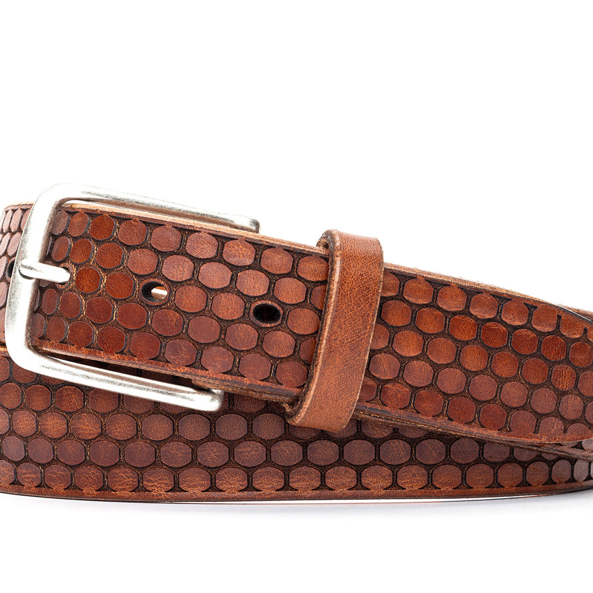Italian Beehive Calf Belt with Antique Silver Buckle