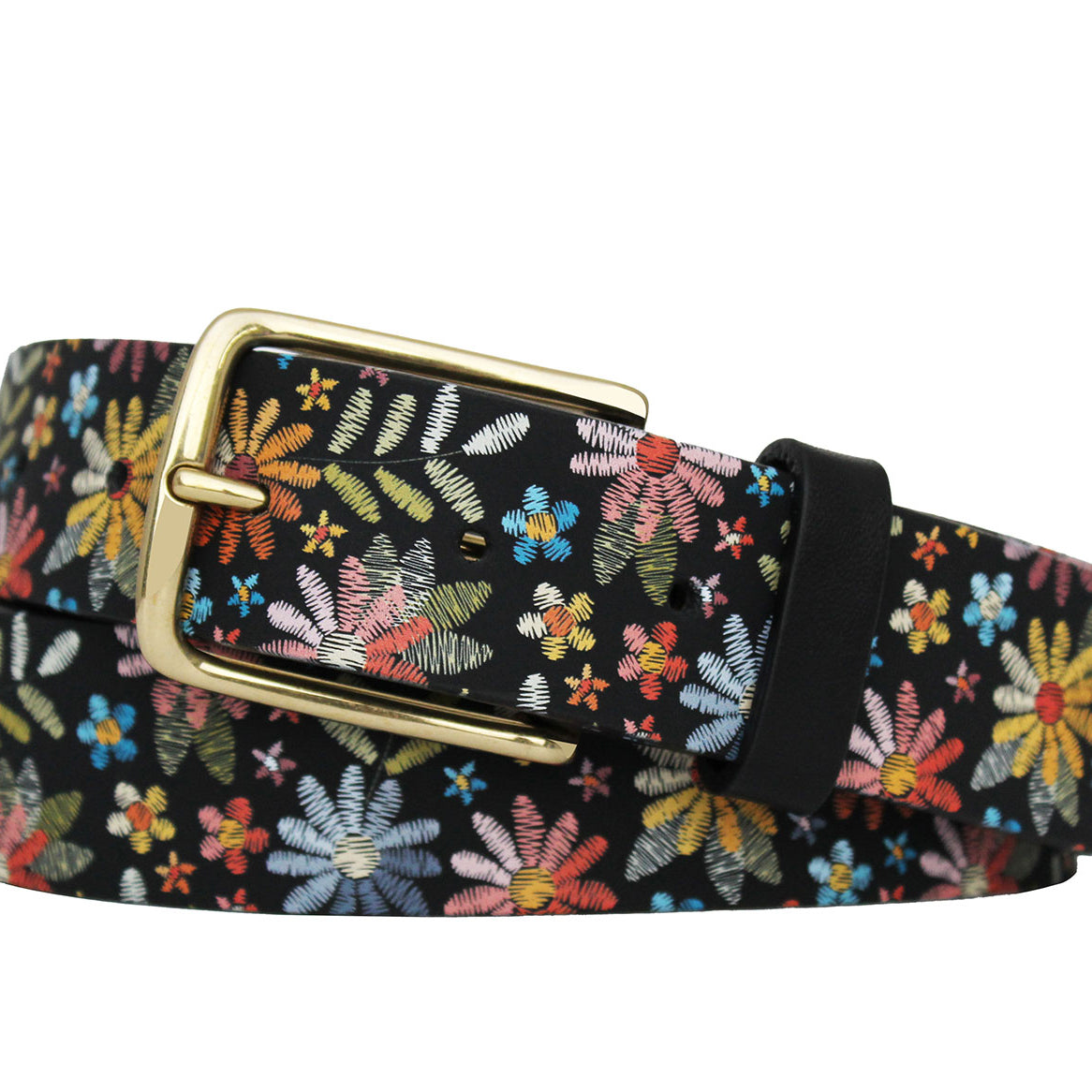 Italian Floral Belt with Brass Buckle