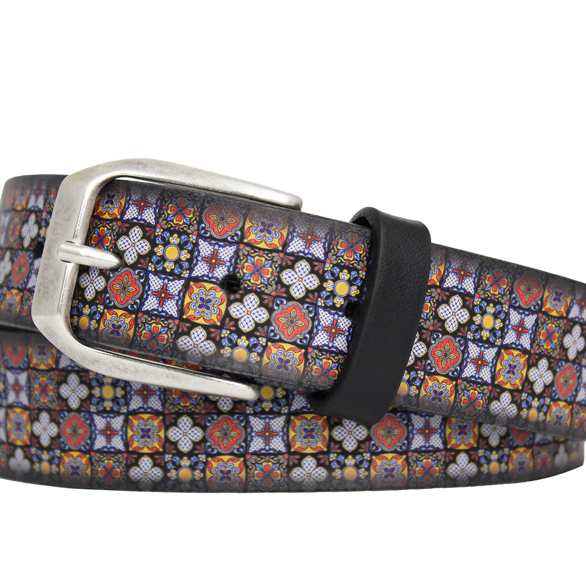 Italian Mosaic Tile Belt with Antique Silver Buckle