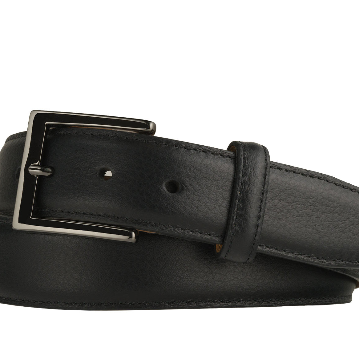 Pebbled Calf Belt with Glossy Gunmetal Buckle