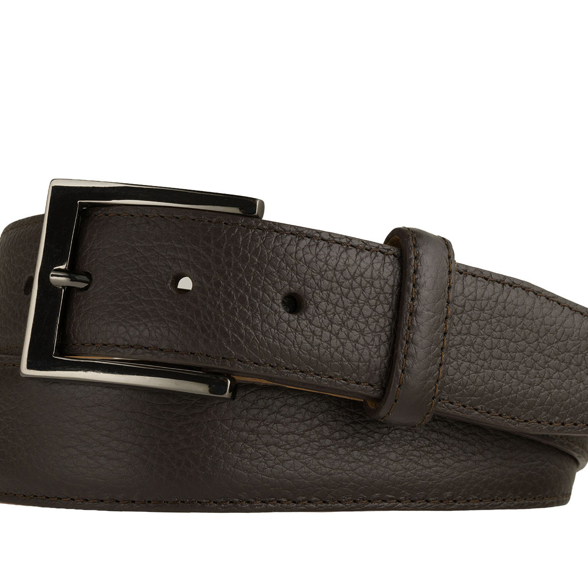Pebbled Calf Belt with Glossy Gunmetal Buckle