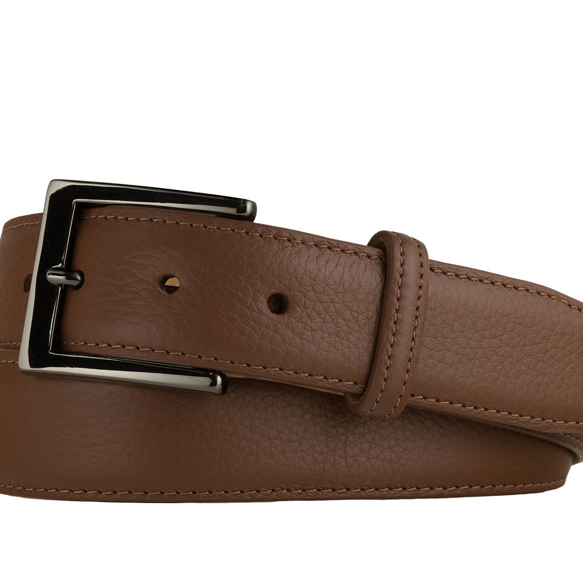 Pebbled Calf Belt with Glossy Gunmetal Buckle