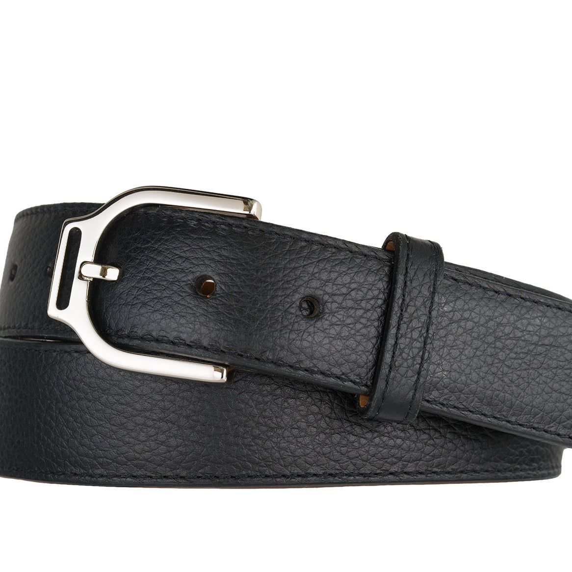 Pebbled Calf Belt with Nickel Stirrup Buckle