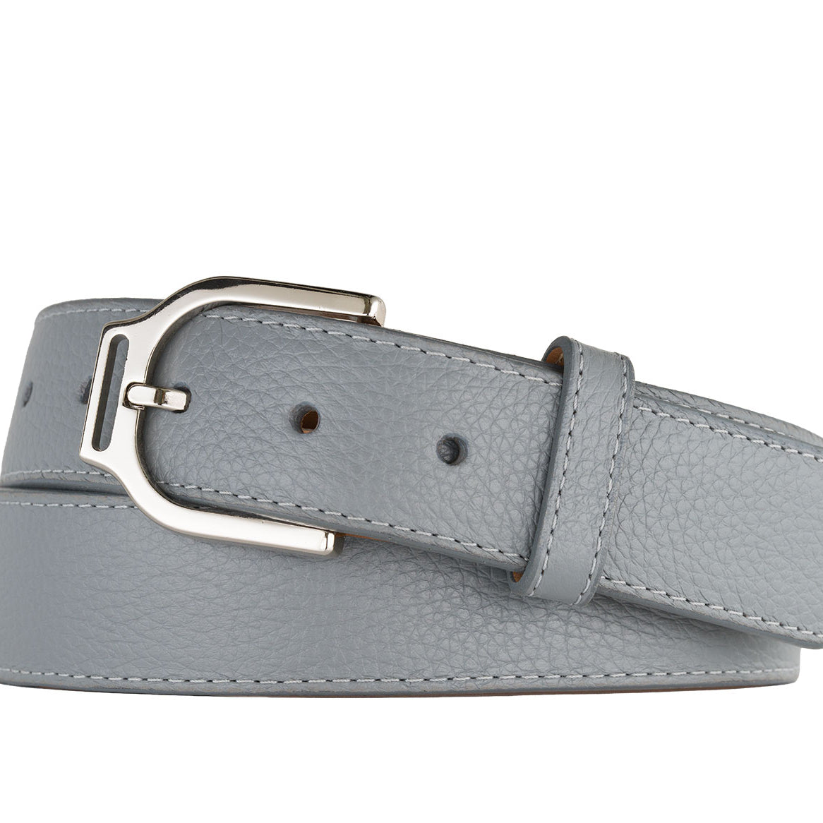 Pebbled Calf Belt with Nickel Stirrup Buckle