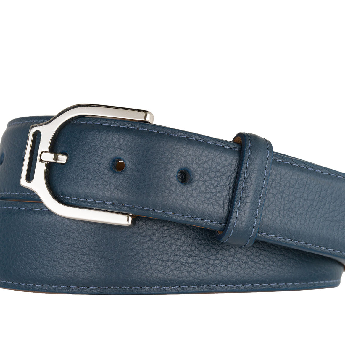 Pebbled Calf Belt with Nickel Stirrup Buckle