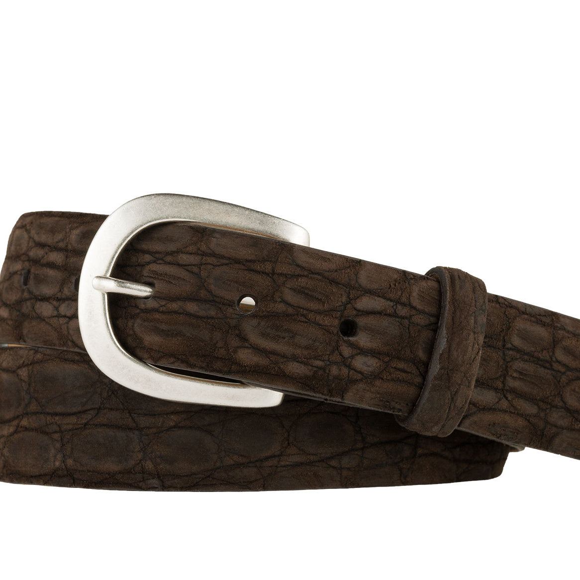 Sueded Caiman Crocodile Belt with Antique Silver Buckle