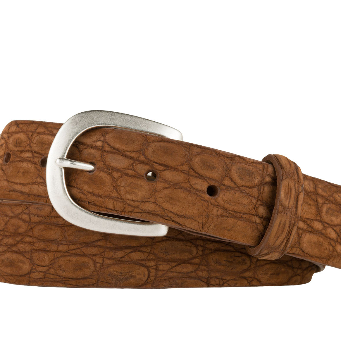 Sueded Caiman Crocodile Belt with Antique Silver Buckle