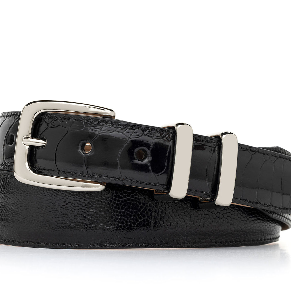 Black Tapered Ostrich Leg Golf Belt with Nickel Tip Set — w.kleinberg