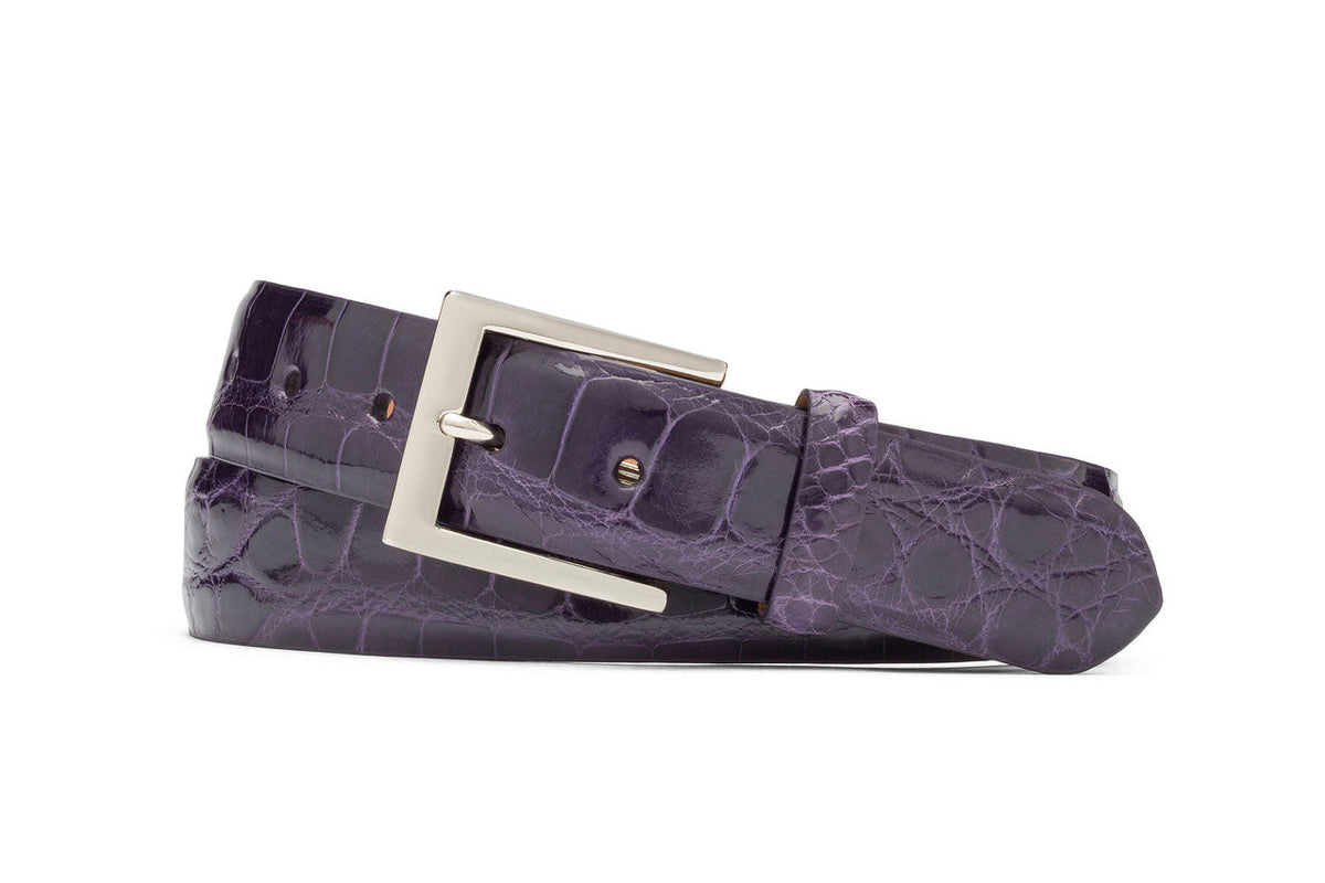 1-3/8&quot; Glazed American Alligator Belt with Nickel and Gold Buckles