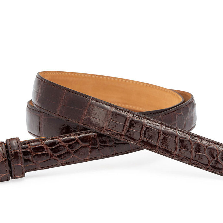 1-1/8" Glazed Alligator Slide Belt (No Holes) Strap for Compression Buckles Only