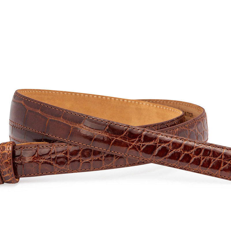 1-1/8" Glazed Alligator Slide Belt (No Holes) Strap for Compression Buckles Only