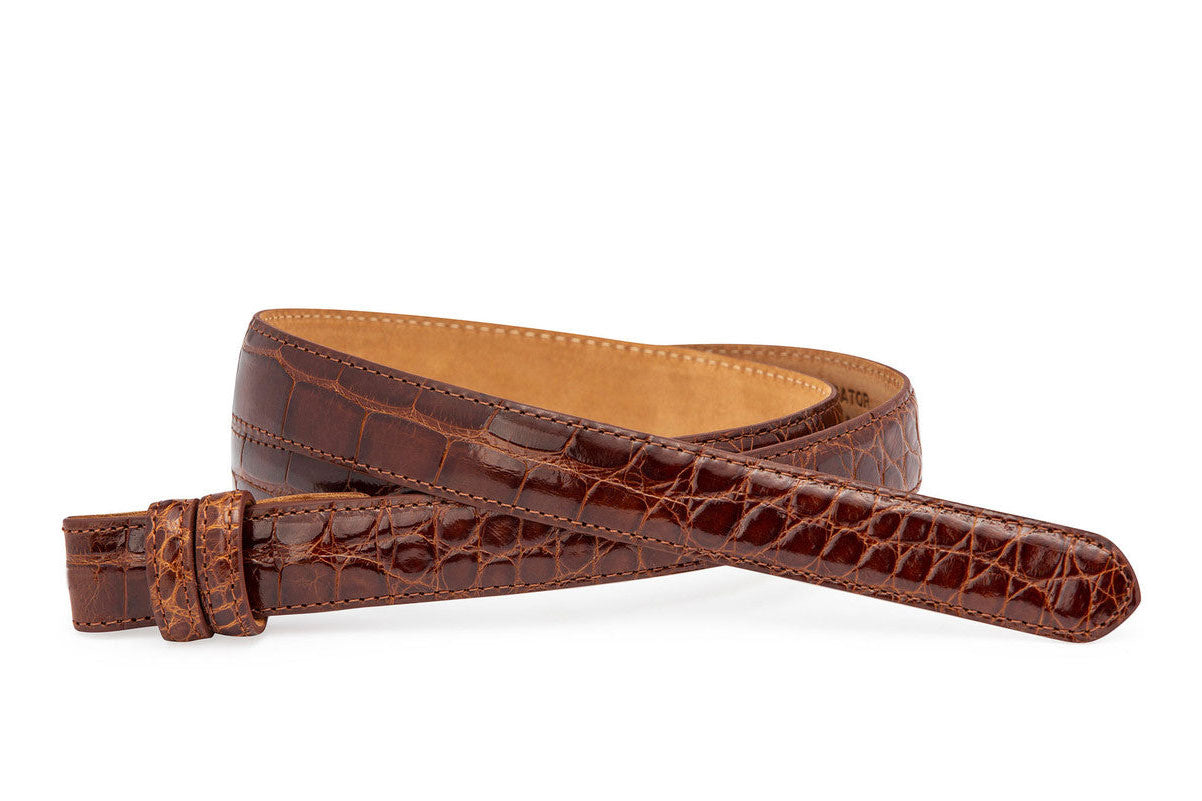 1-1/8" Glazed Alligator Slide Belt (No Holes) Strap for Compression Buckles Only