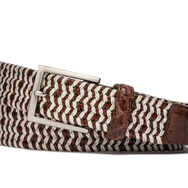 Pearl Leather Stretch Belt with Crocodile Tabs w.kleinberg