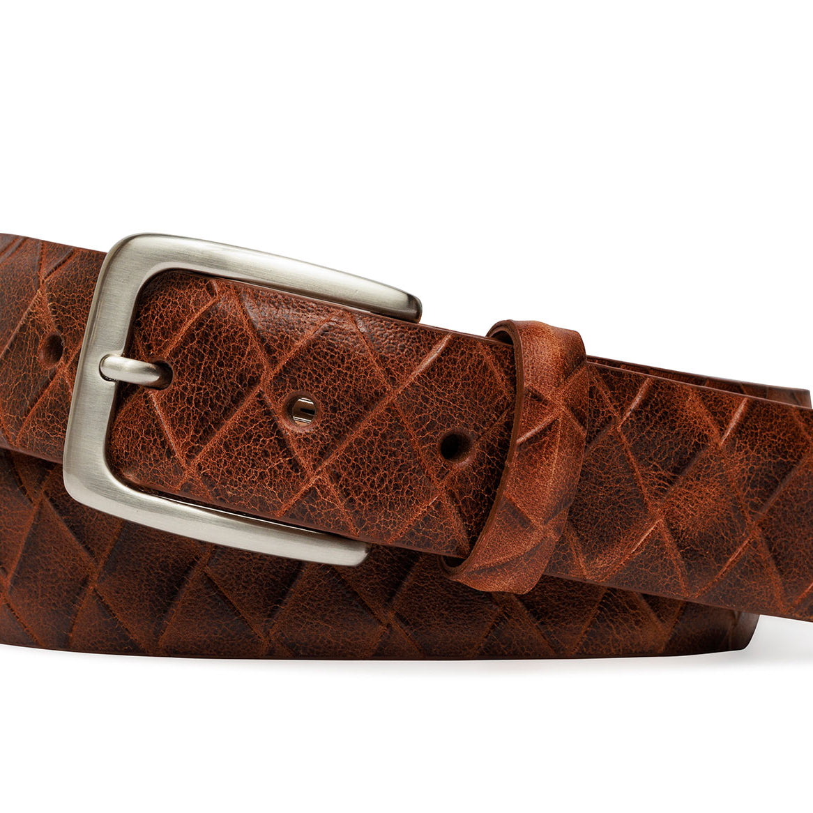 W.Kleinberg Big Woven Calf Belt in Cognac with Brushed Nickel Buckle