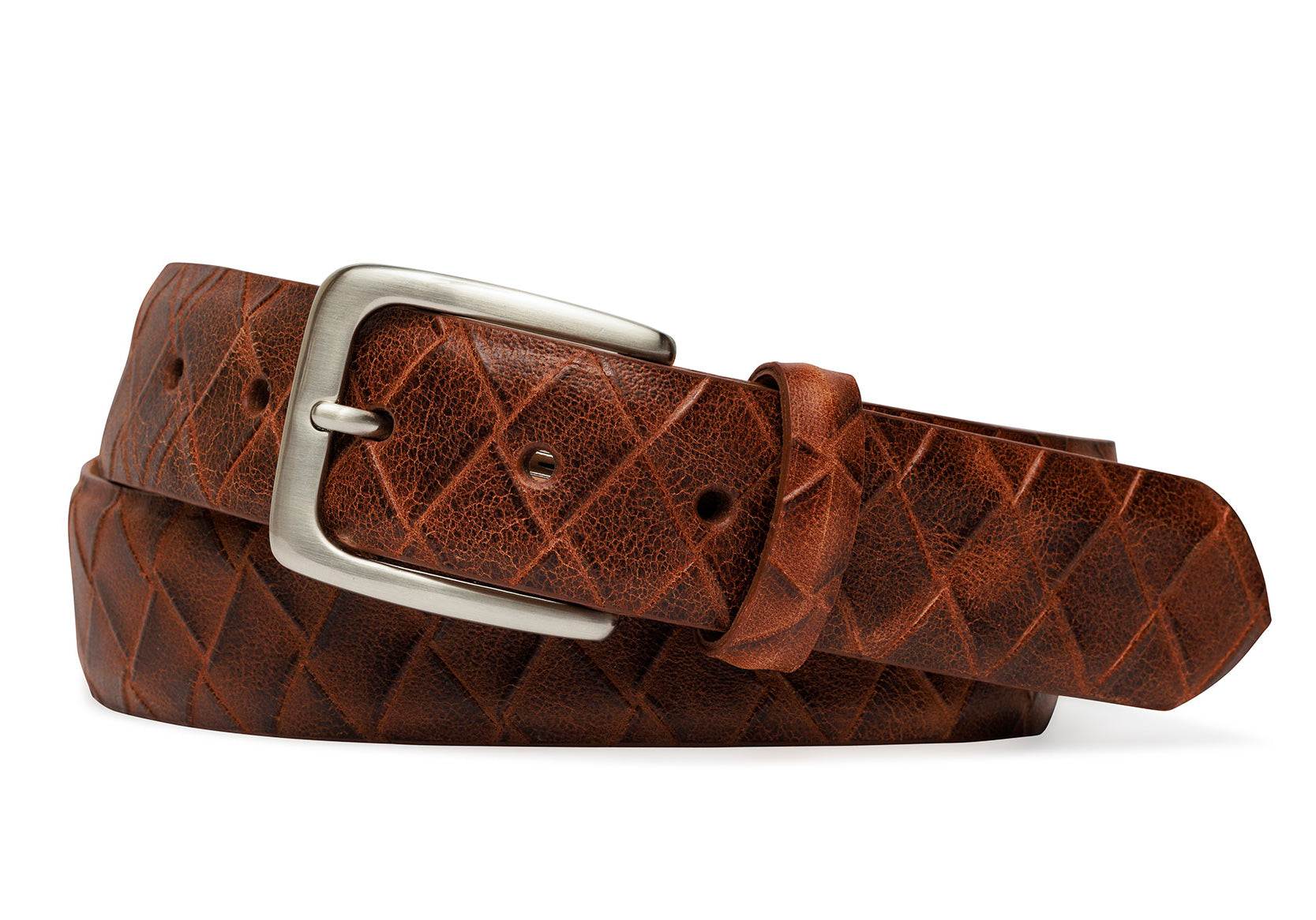 W.Kleinberg Big Woven Calf Belt in Cognac with Brushed Nickel Buckle