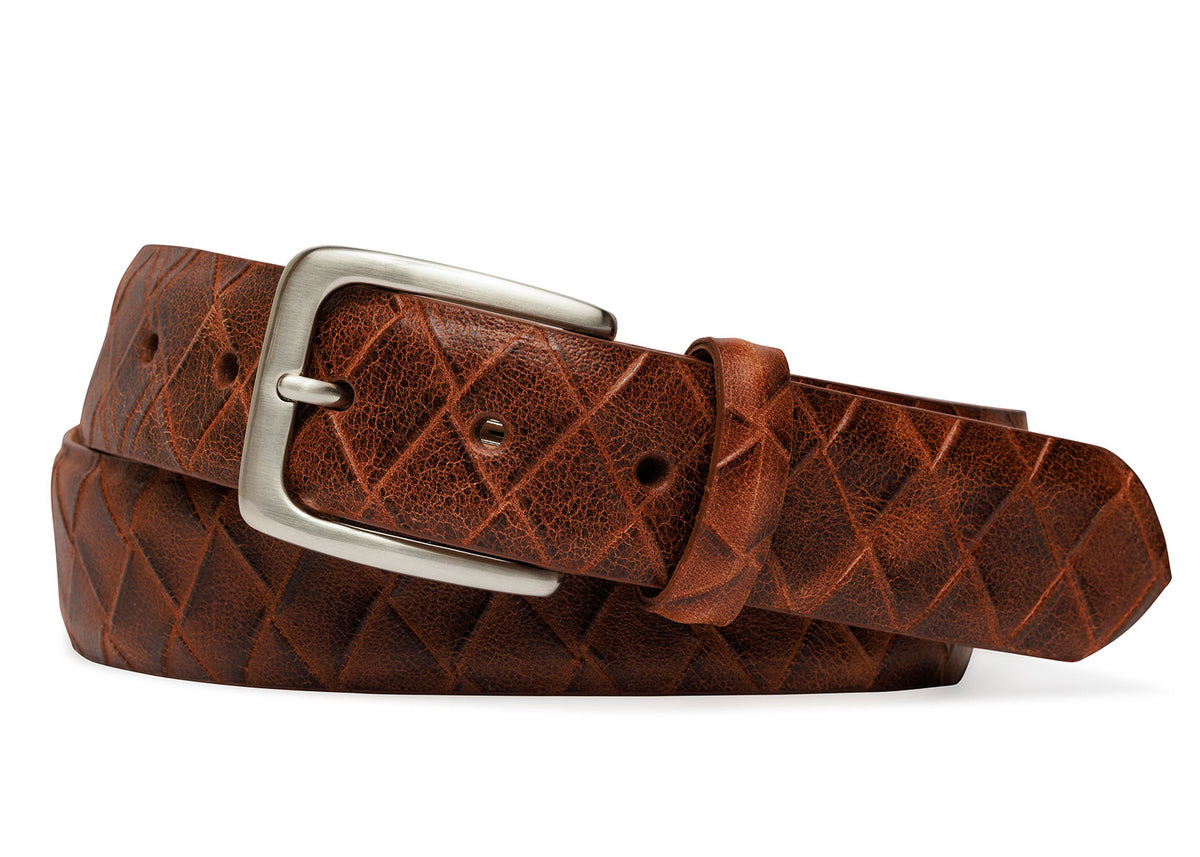 W.Kleinberg Big Woven Calf Belt in Cognac with Brushed Nickel Buckle