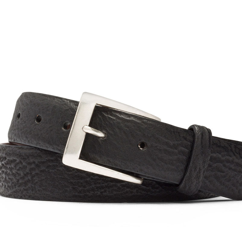 W.Kleinberg Luxury Black Shark Belt with Brushed Nickel Buckle in Genuine Shark Skin