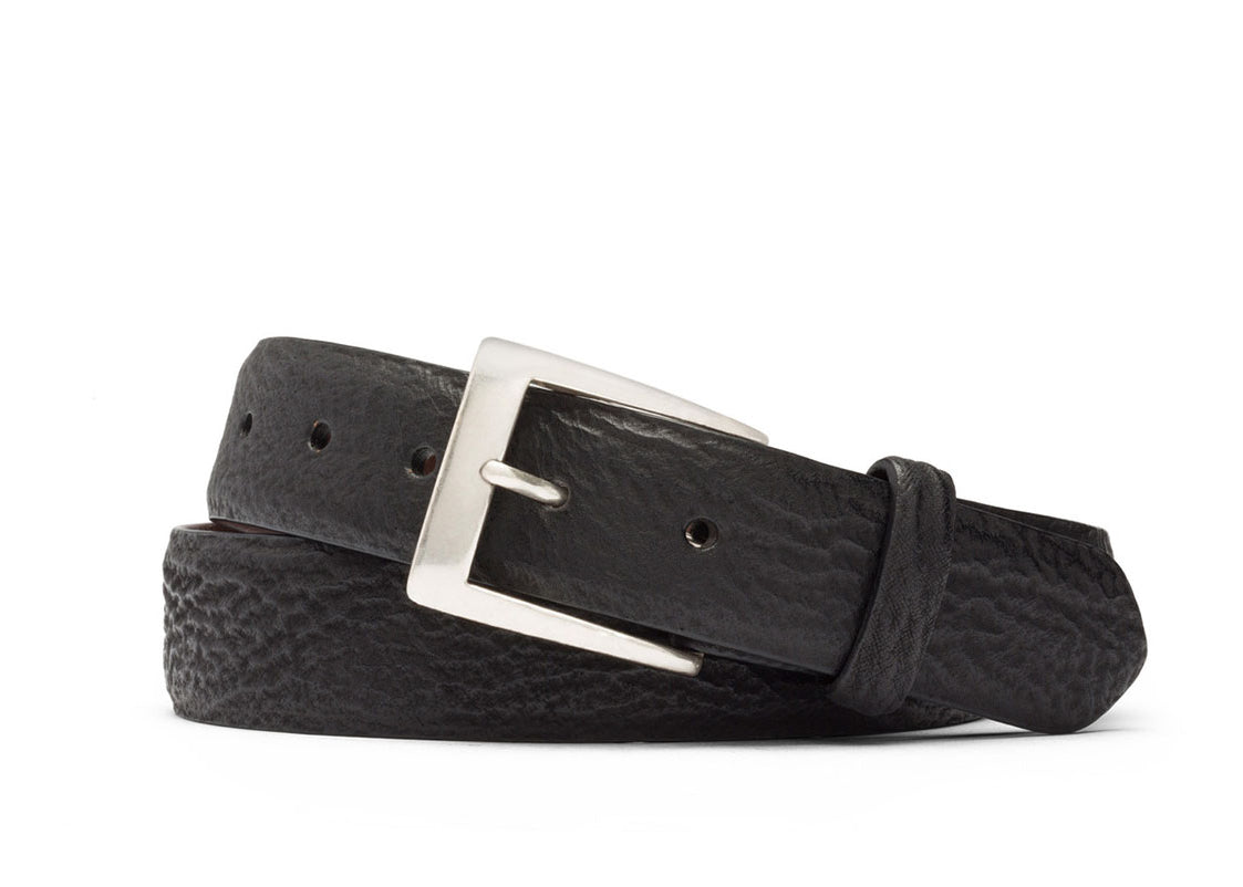 W.Kleinberg Luxury Black Shark Belt with Brushed Nickel Buckle in Genuine Shark Skin