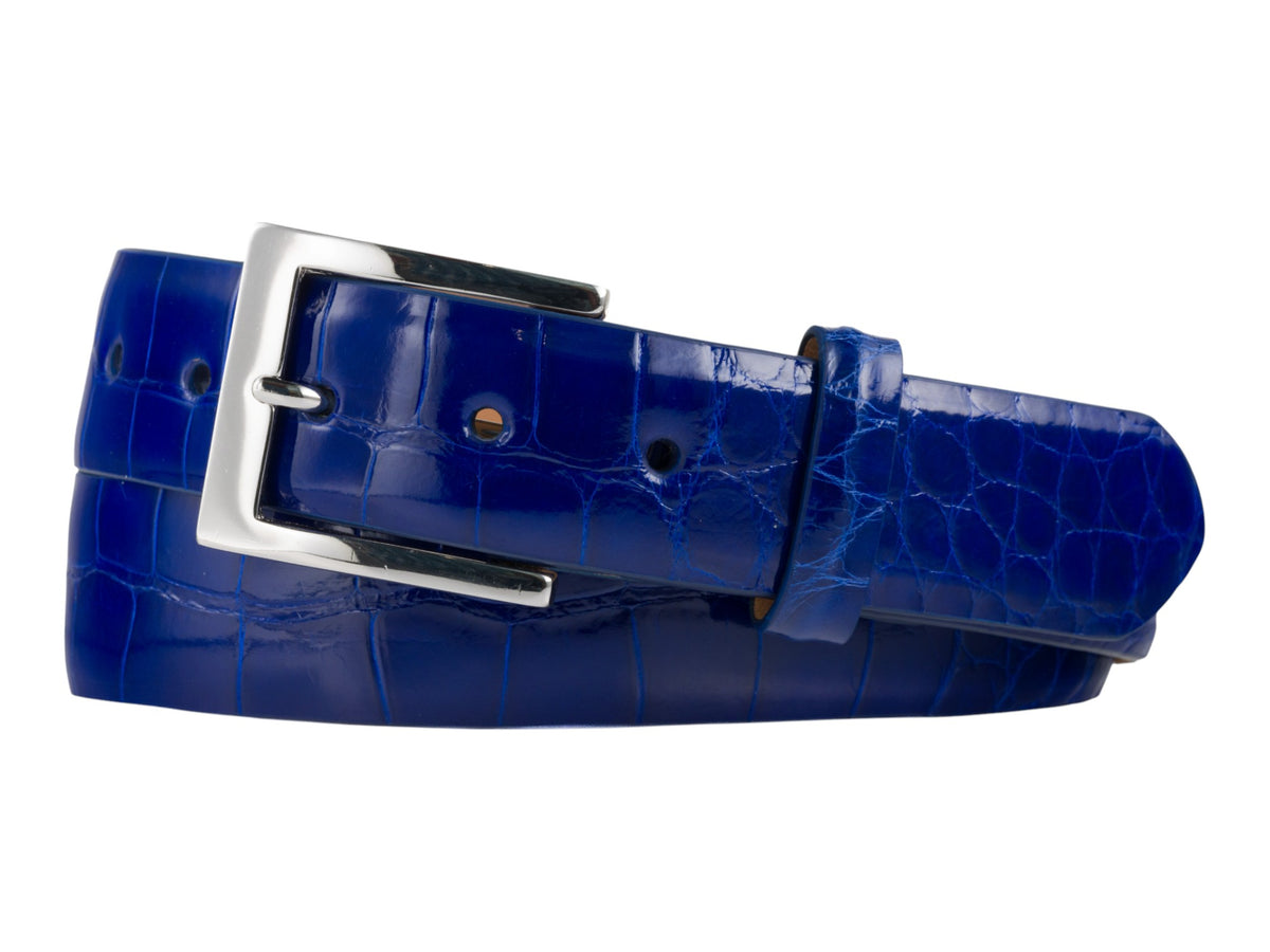 1-3/8" Glazed American Alligator Belt with Nickel and Gold Buckles