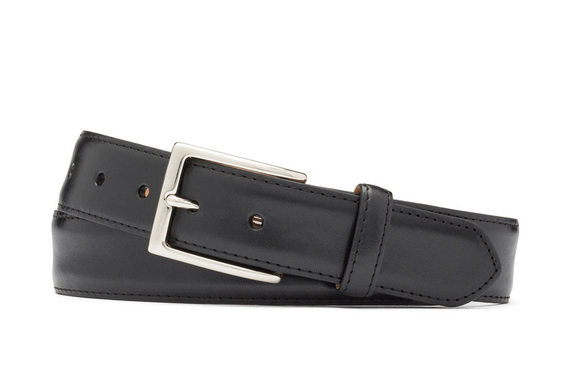w.kleinberg 1-3/8 inch glazed calf belt in black with nickel buckle handcrafted in USA