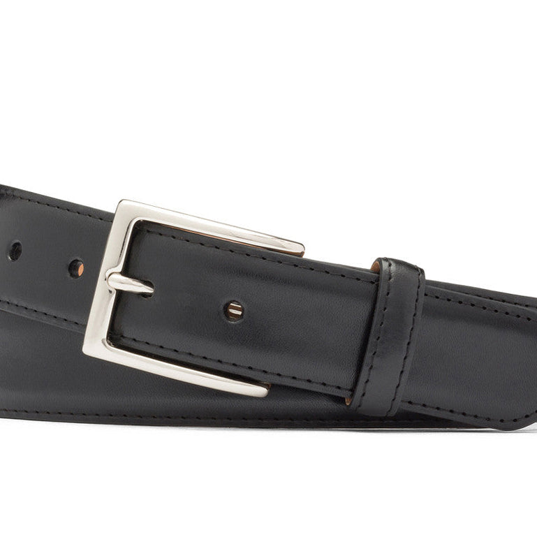 w.kleinberg 1-3/8 inch glazed calf belt in black with nickel buckle handcrafted in USA