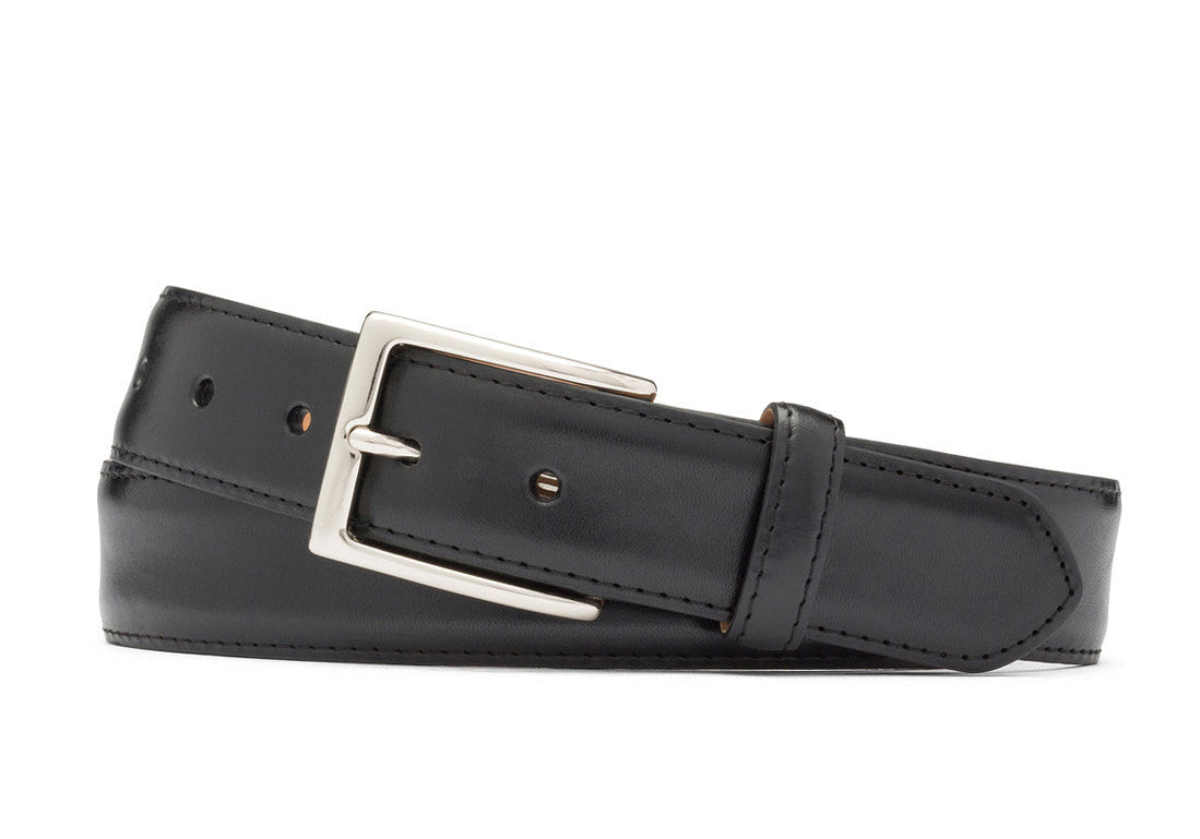 w.kleinberg 1-3/8 inch glazed calf belt in black with nickel buckle handcrafted in USA