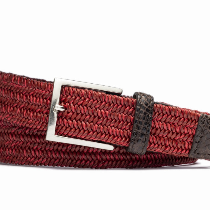 Cinnamon Stretch Belt with Croc Tabs and Brushed Nickel Buckle