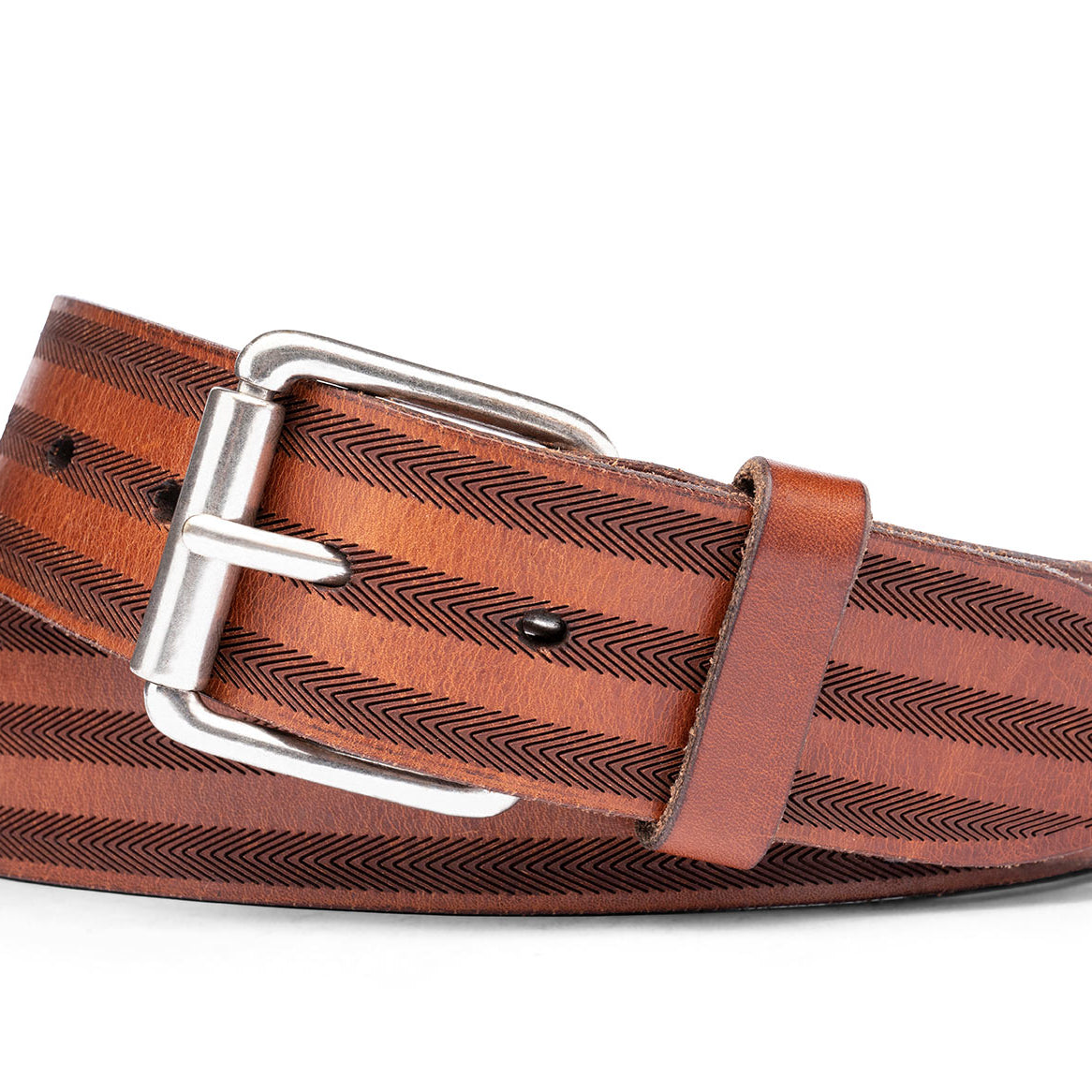 w.kleinberg Italian Triple Stripe Belt in Cognac Calf Leather with Antique Nickel Buckle