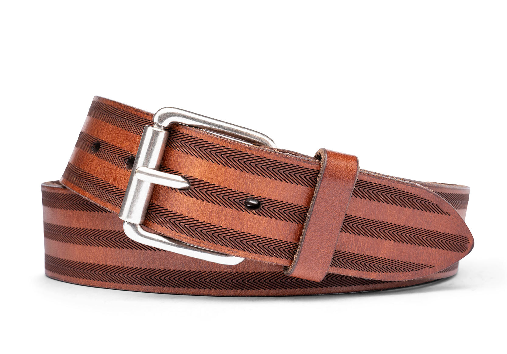 w.kleinberg Italian Triple Stripe Belt in Cognac Calf Leather with Antique Nickel Buckle
