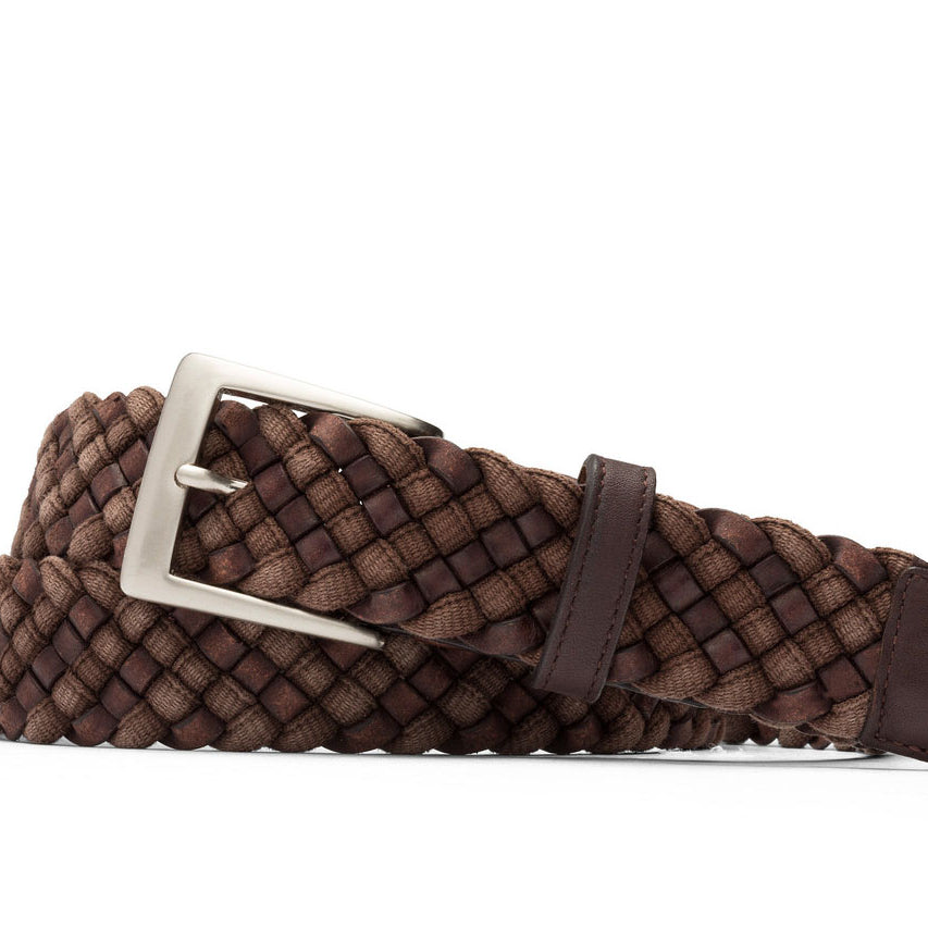 w.kleinberg Leather-and-Cloth Braid Belt with Brushed Nickel Buckle