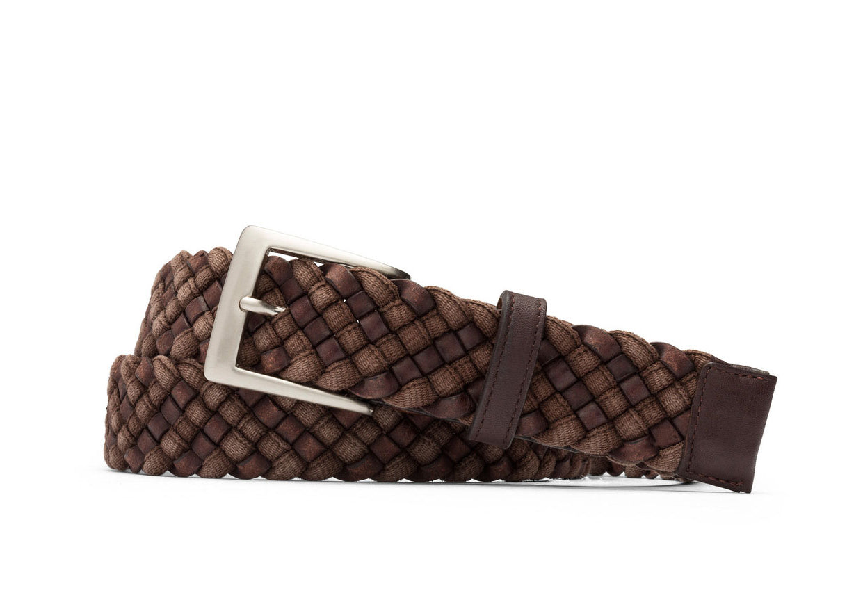 w.kleinberg Leather-and-Cloth Braid Belt with Brushed Nickel Buckle