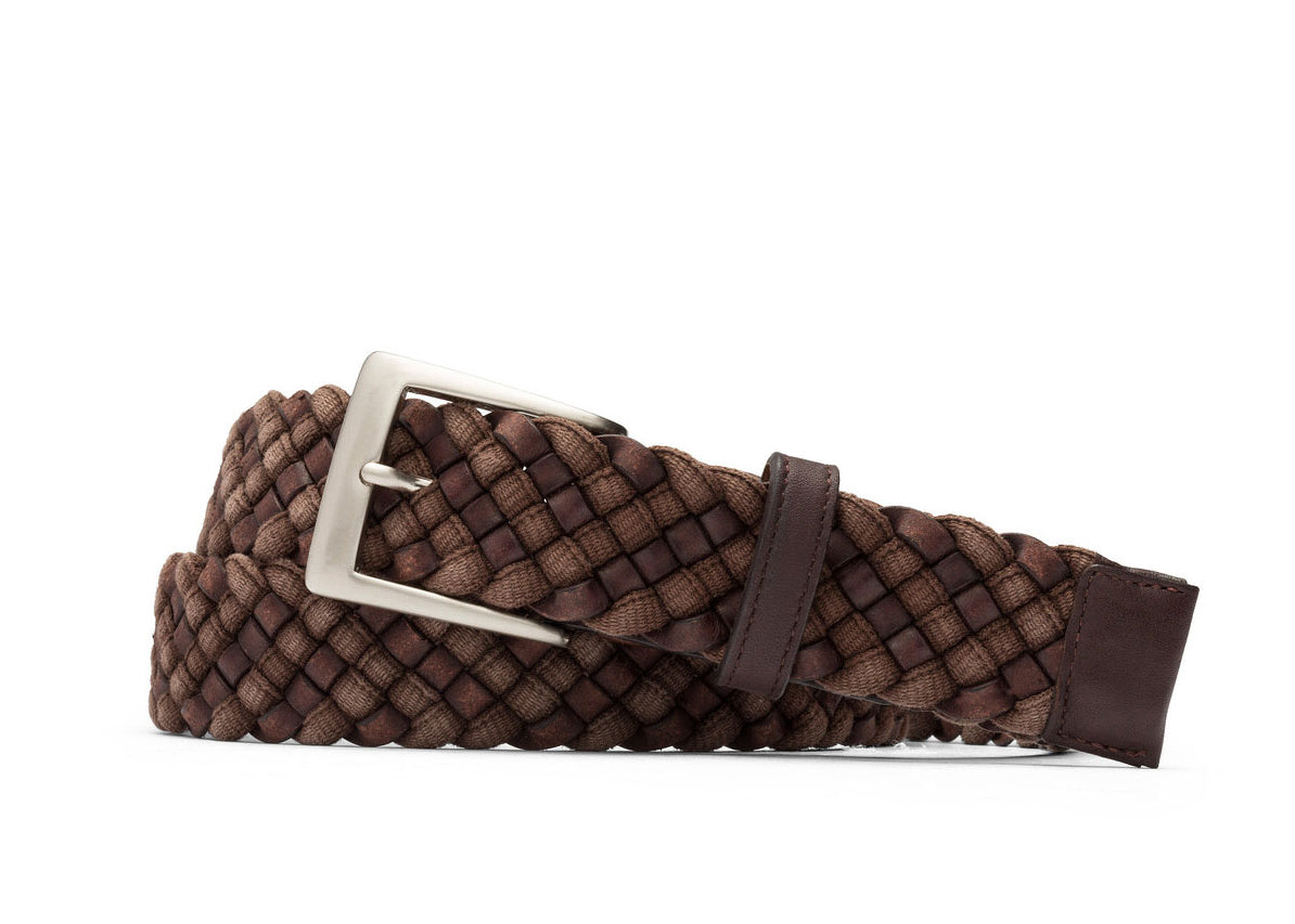 w.kleinberg Leather-and-Cloth Braid Belt with Brushed Nickel Buckle
