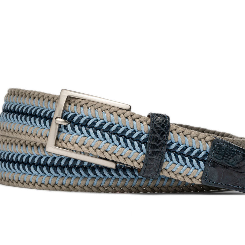 w.kleinberg Shoreline Stretch Belt with Genuine Crocodile Tabs and Brushed Nickel Buckle
