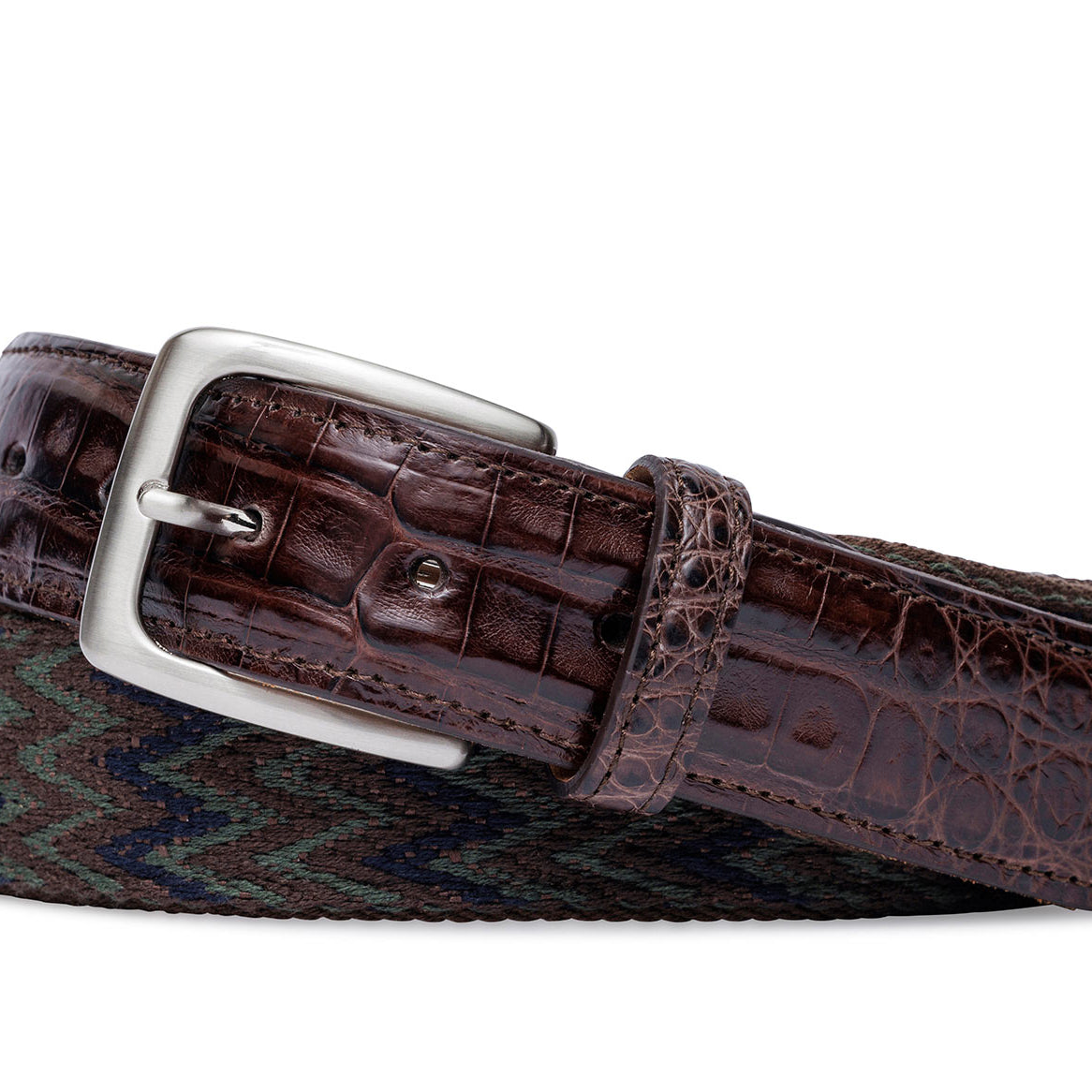 w.kleinberg ethnic chevron cotton weave belt with crocodile tabs and brushed nickel buckle