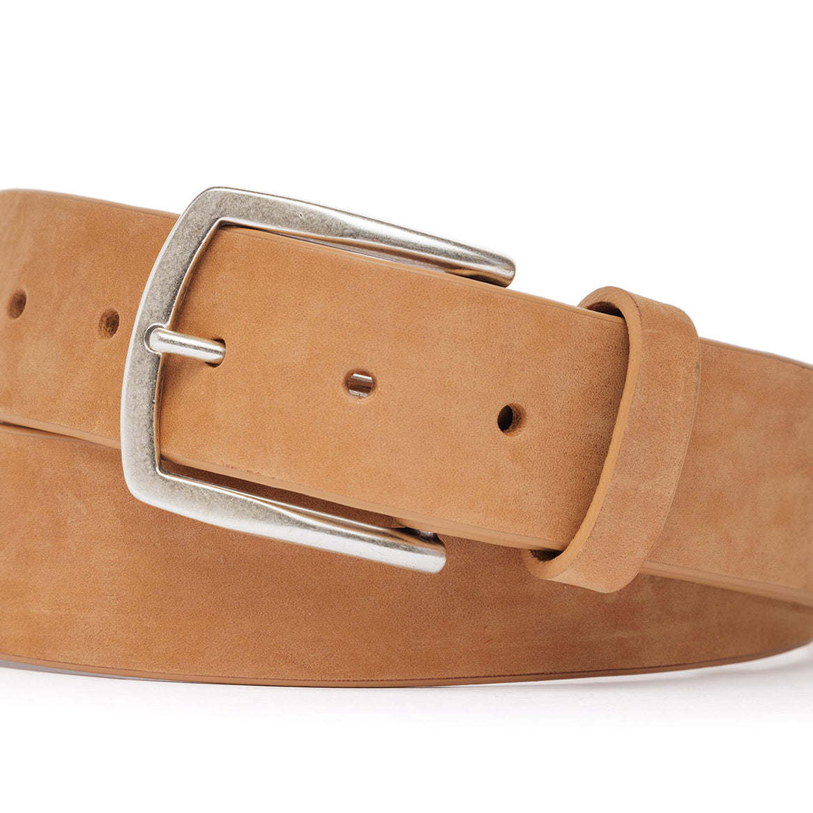 w.kleinberg men's nubuck calf belt in camel with antique silver buckle