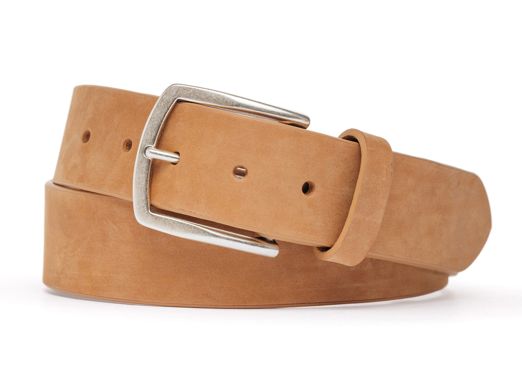 w.kleinberg men's nubuck calf belt in camel with antique silver buckle