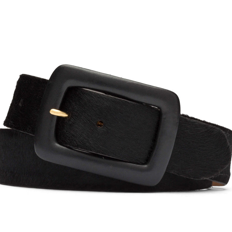 Calf Hair Belt with Covered Buckle