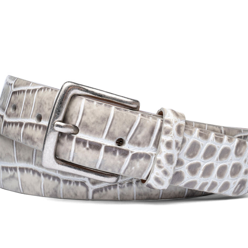 Two-Toned Embossed Crocodile Belt with Antique Silver Buckle