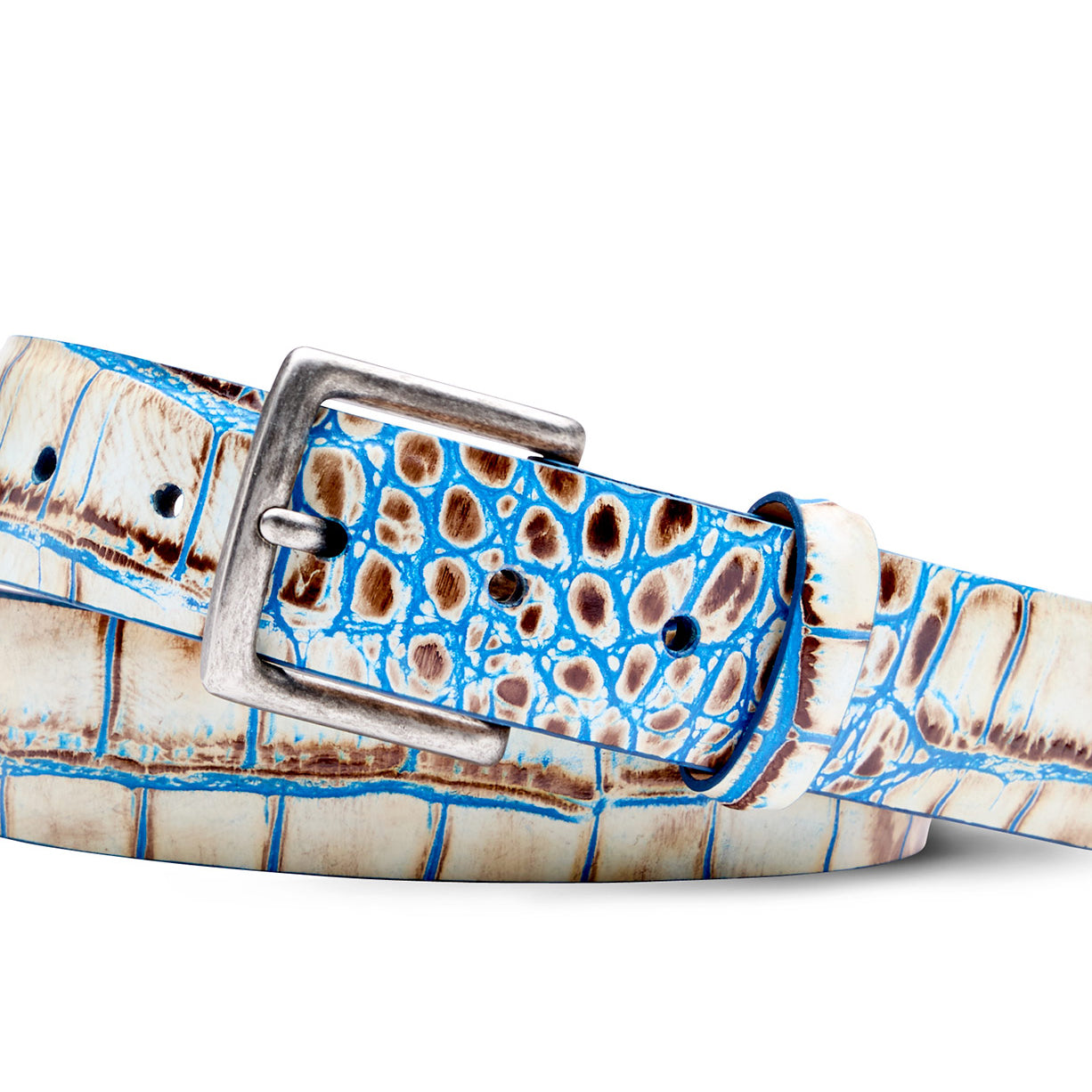 Two-Toned Embossed Crocodile Belt with Antique Silver Buckle