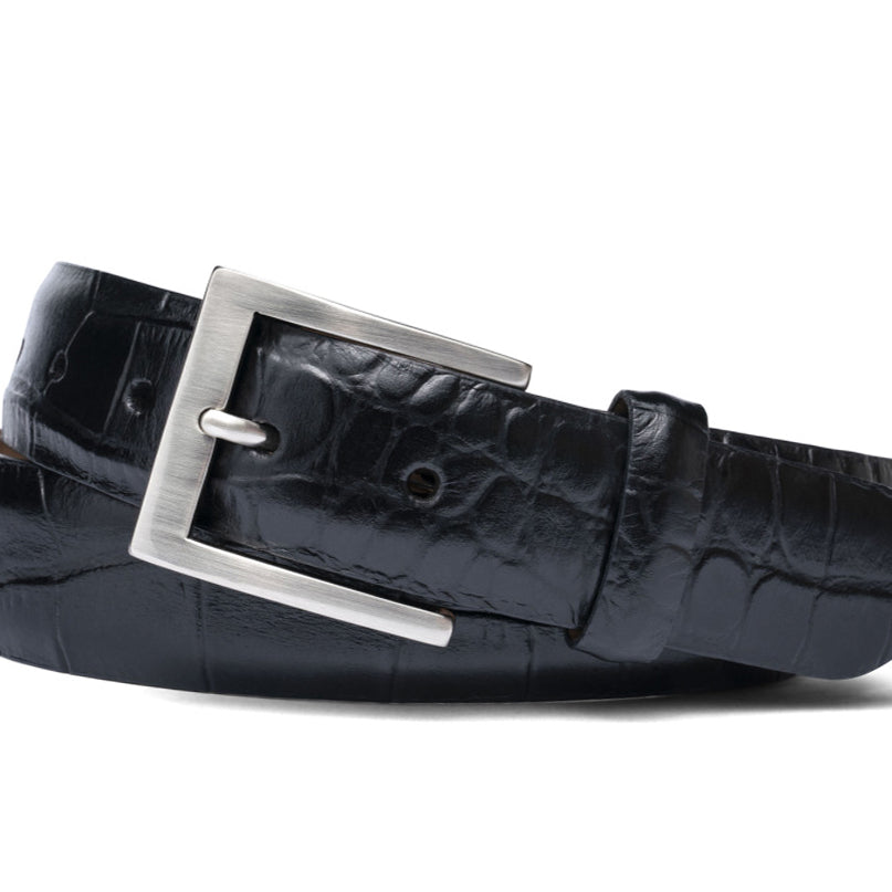 Embossed Crocodile Belt with Brushed Nickel Buckle