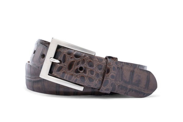 Embossed Crocodile Belt with Brushed Nickel Buckle