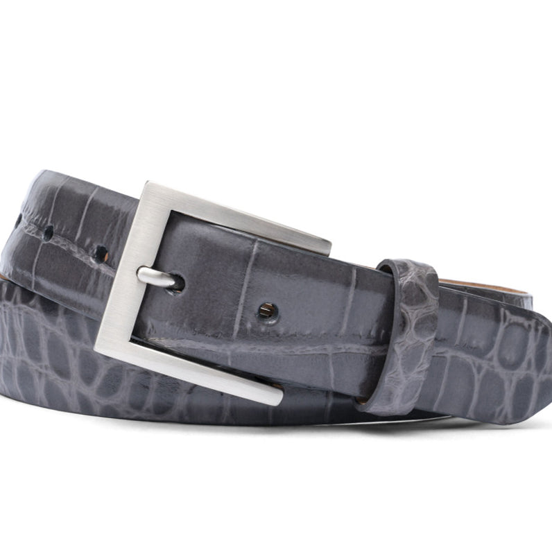 Embossed Crocodile Belt with Brushed Nickel Buckle