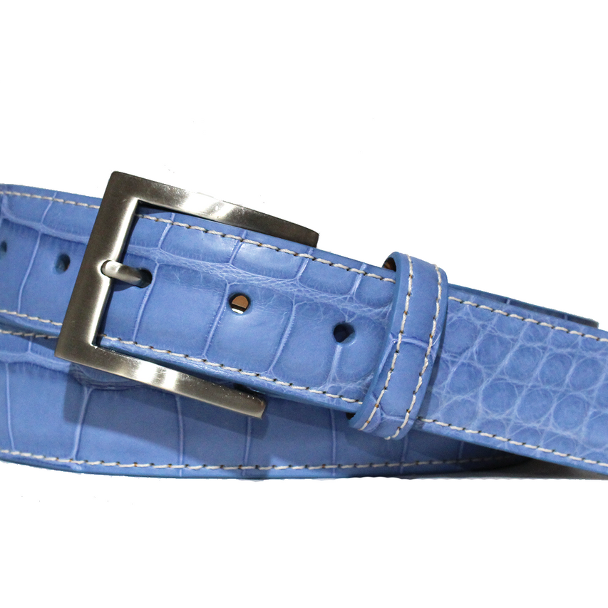 1-3/8" Matte American Alligator Belt with Brushed Nickel and Gold Buckles