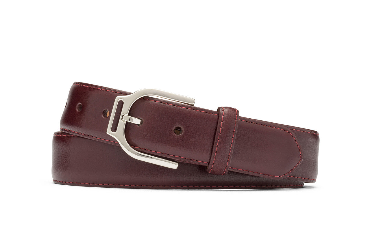 Glazed Calf Belt with Nickel Stirrup Buckle