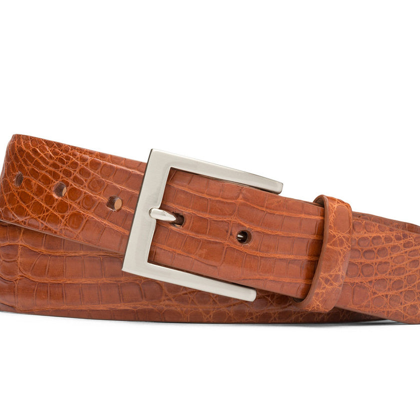 Caiman Crocodile Belt with Brushed Nickel Buckle