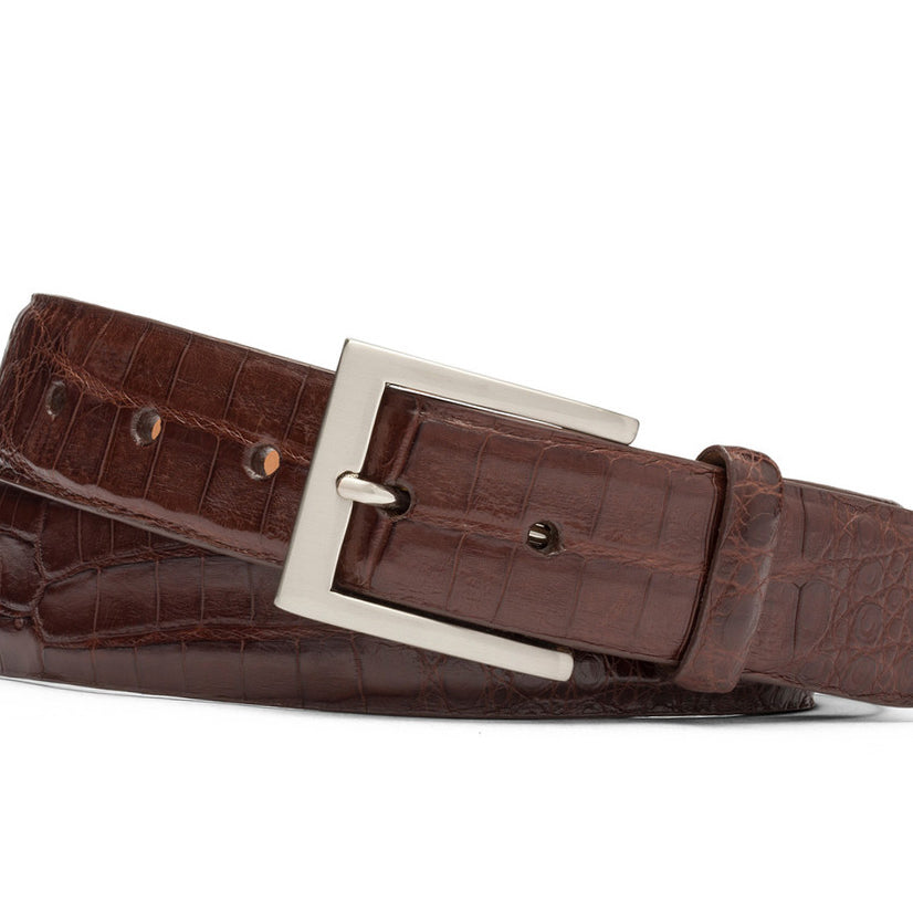 Caiman Crocodile Belt with Brushed Nickel Buckle