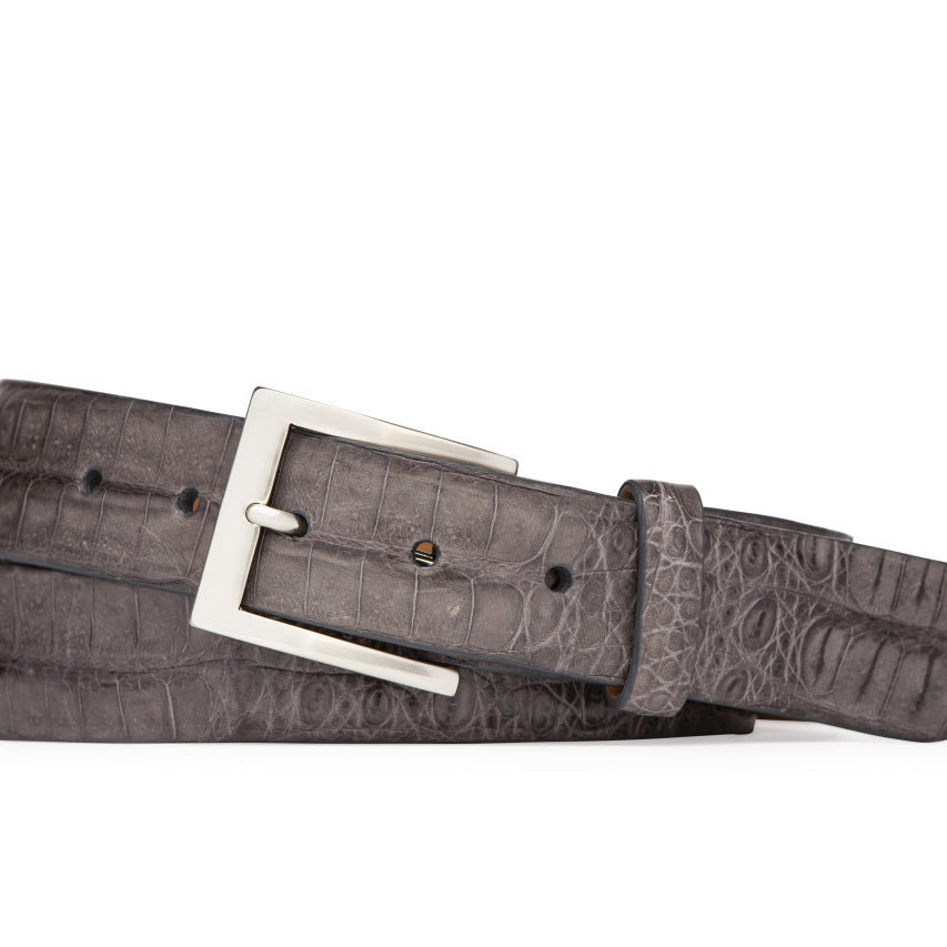 Caiman Crocodile Belt with Brushed Nickel Buckle