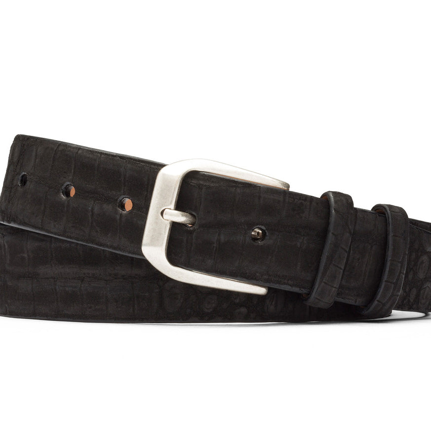 Sueded Crocodile Belt with Antique Silver Buckle