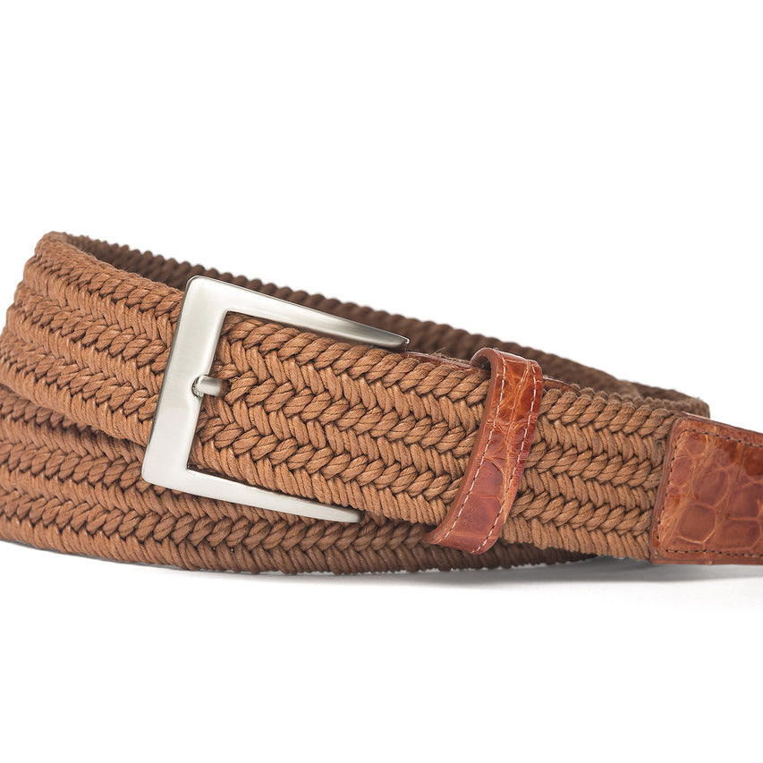 Solid Stretch Belt with Croc Tabs and Brushed Nickel Buckle