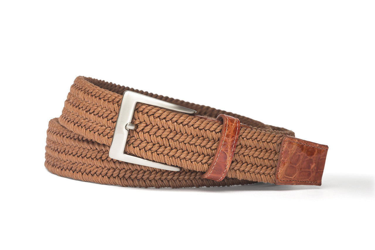 Solid Stretch Belt with Croc Tabs and Brushed Nickel Buckle